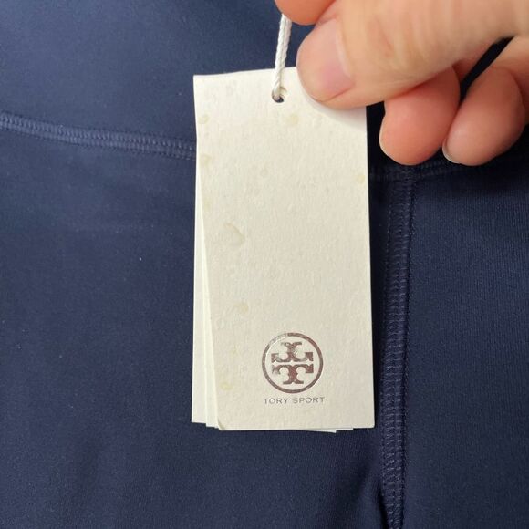 Tory Burch blue/white/green color block sports bra & highrise bike shorts set XS - Picture 2 of 14